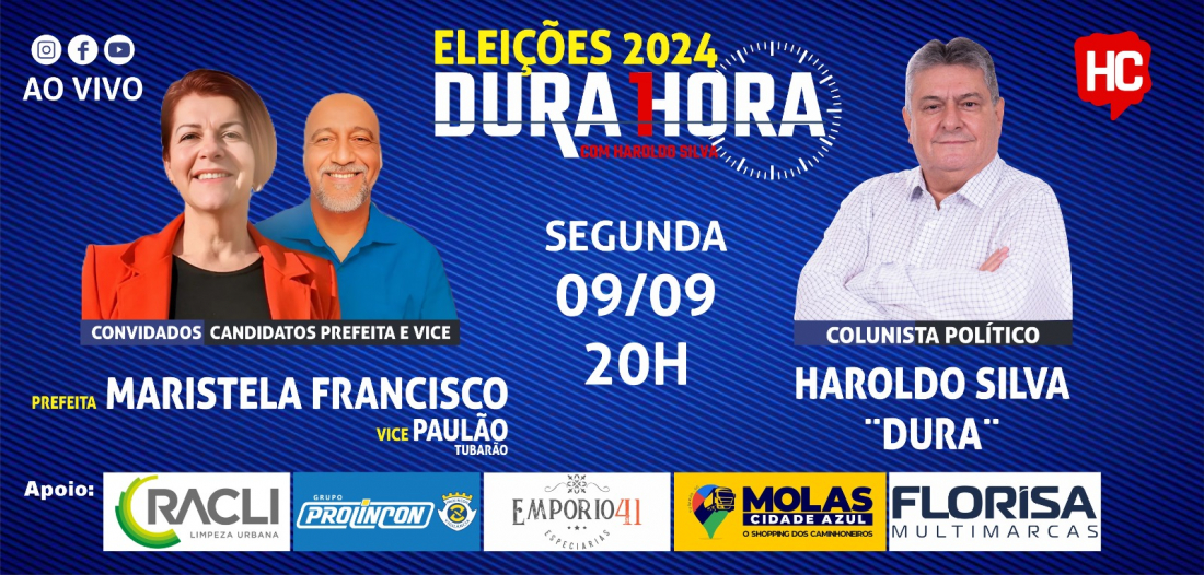 Candidata Maristela e vice Paulão Tubarão são os convidados do Podcast Dura 1 Hora desta segunda-feira, 9