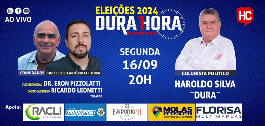 Juiz e chefe do Cartório Eleitoral de Tubarão são os convidados do Podcast Dura 1 Hora desta segunda-feira (16)