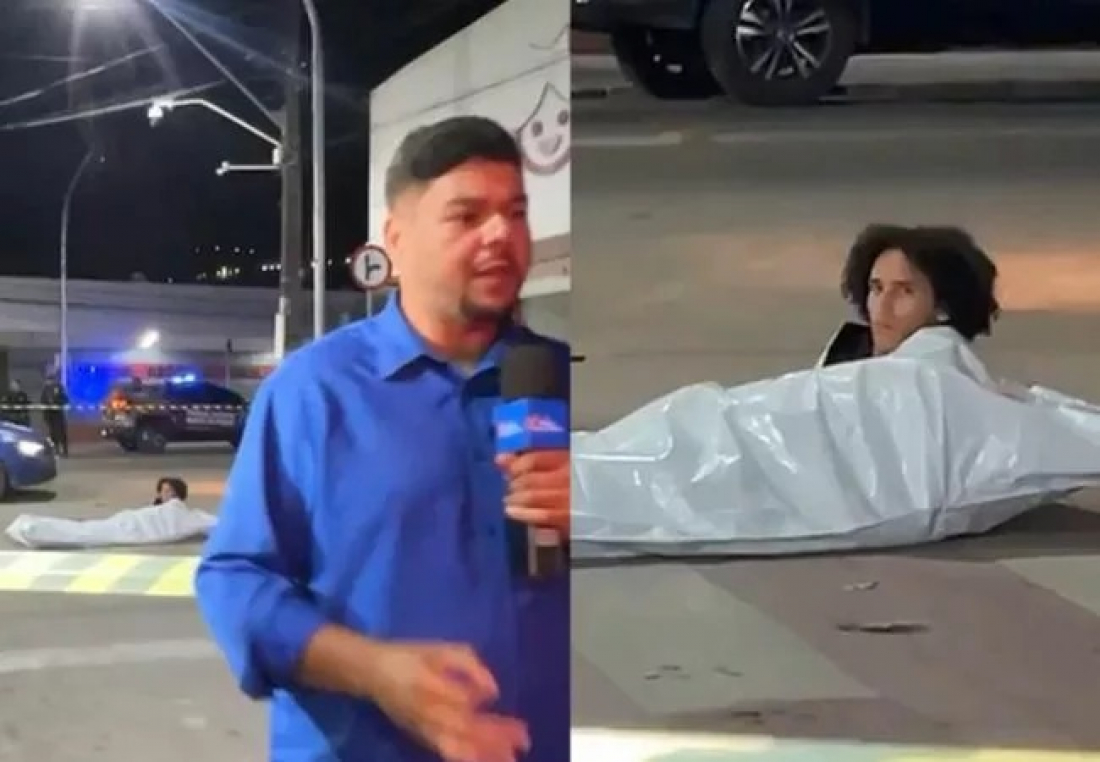 ‘Defunto’ levanta no meio de reportagem sobre atropelamento e vídeo repercute