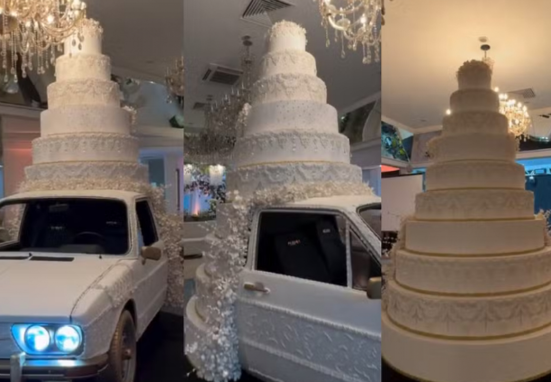 Em SC: Brasília de 1971 é coberta por pasta americana e vira bolo surpresa de 3 metros de altura