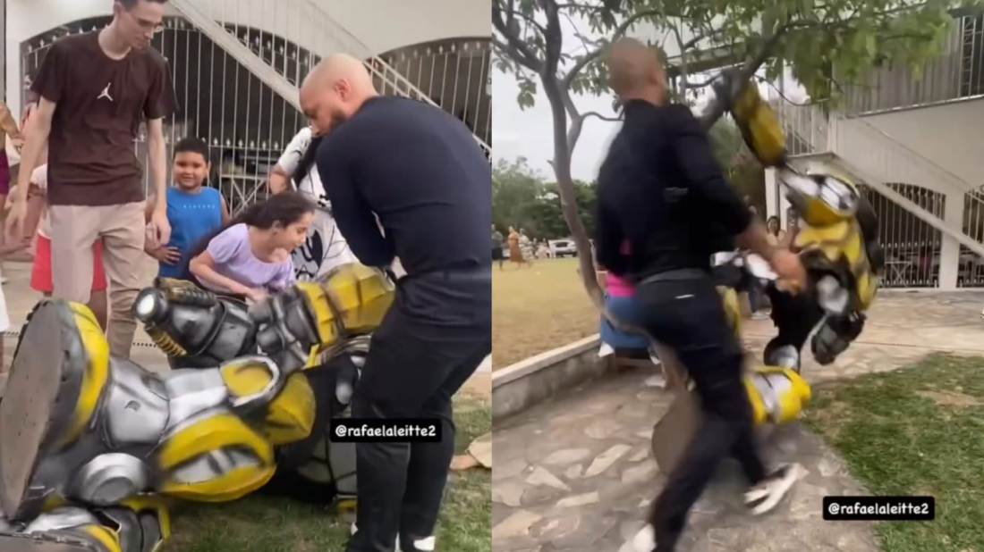 Sextou: chegada de Bumblebee em festa infantil no RJ termina em tombo