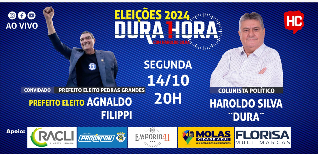 Prefeito reeleito de Pedras Grandes, Agnaldo Filippi, participa do Podcast Dura 1 Hora nesta segunda-feira