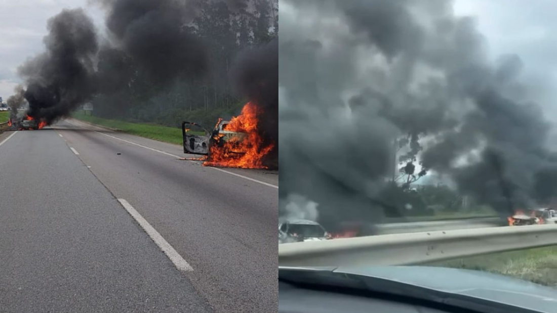 Criminosos armados rendem motoristas e incendeiam carros na BR-101 em Tijucas