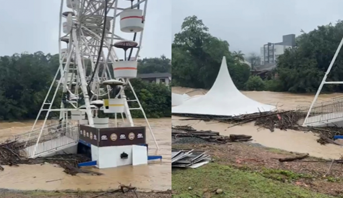 (Vídeo) Chuvas em Jaraguá do Sul afetam estruturas do parque de eventos durante Schützenfest