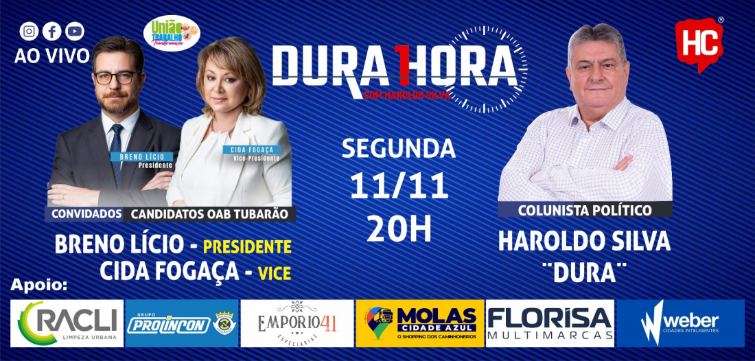 Candidatos nas eleições da OAB, Breno Lício e Cida Fogaça são os convidados do Podcast Dura 1 Hora nesta segunda-feira, 11