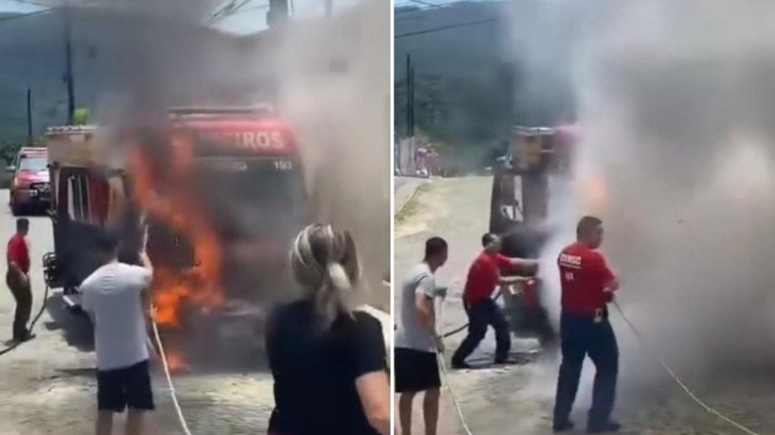 Em SC: Caminhão dos bombeiros pega fogo durante resgate de cobra e moradores combatem chamas
