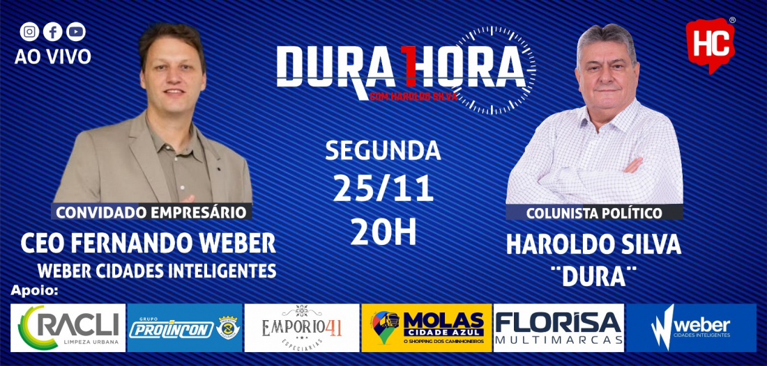 CEO da Weber Cidades Inteligentes, Fernando Weber, é o convidado do Podcast 'Dura 1 Hora' nesta segunda-feira, 25