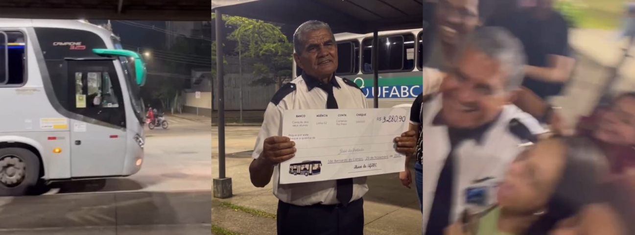 Universitários homenageiam motorista prestes a se aposentar