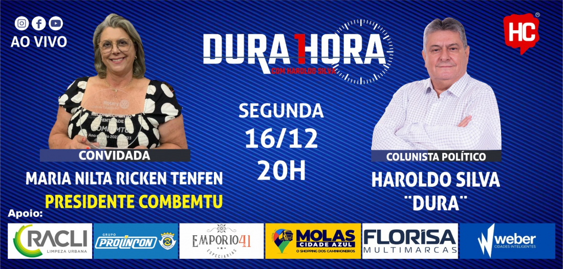 Maria Nilta Ricken Tenfen, presidente da COMBEMTU, é a convidada do Podcast Dura 1 Hora nesta segunda-feira, 16