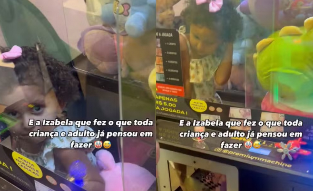 (Vídeo) Em SC: Criança fica presa em máquina de ursos de pelúcias, escolhe brinquedo e mobiliza resgate