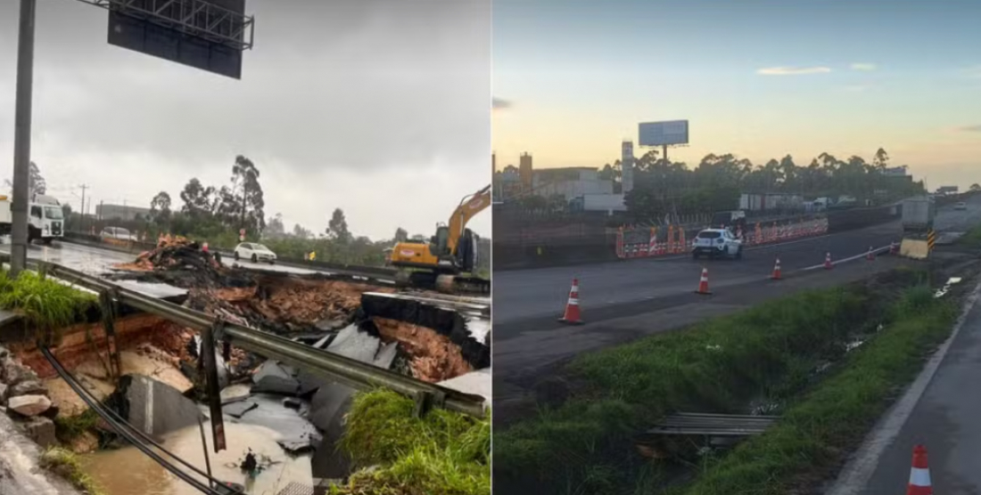 Cratera aberta na BR-101 por causa das chuvas é fechada após 80 horas de reparos 