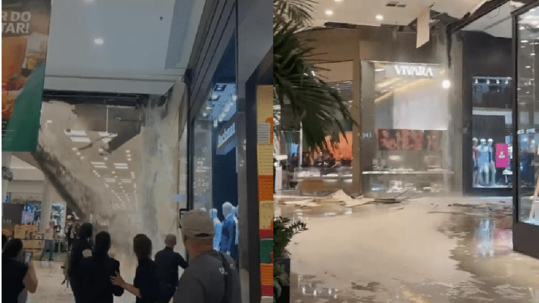 (VÍDEO) Parte do teto do shopping Center Norte desaba durante tempestade em São Paulo
