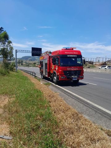 Incêndio em vegetação ameaça galpão de gado às margens da BR-101 em Sangão