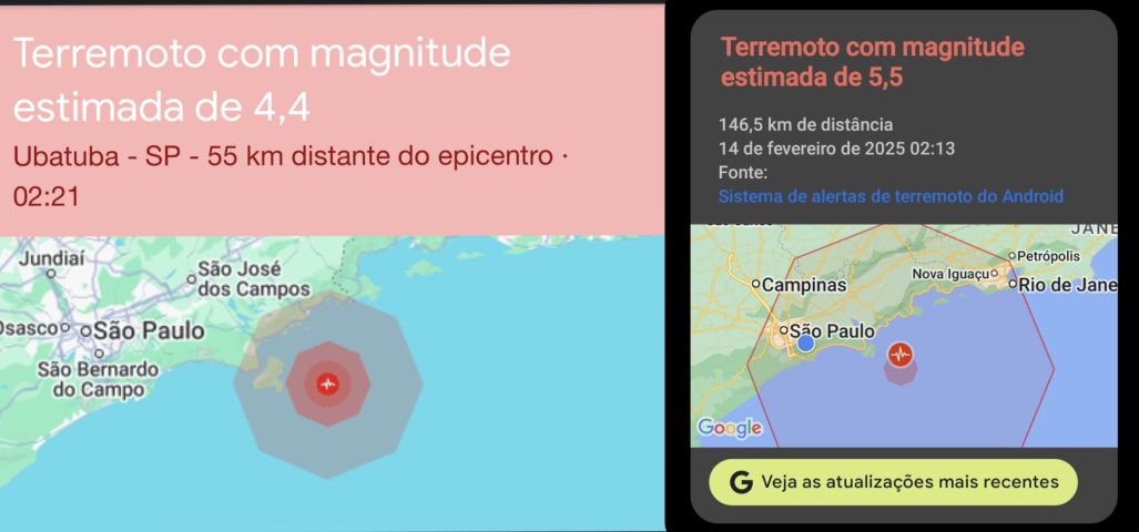 Usuários de Android recebem alerta de terremoto no Brasil nesta madrugada