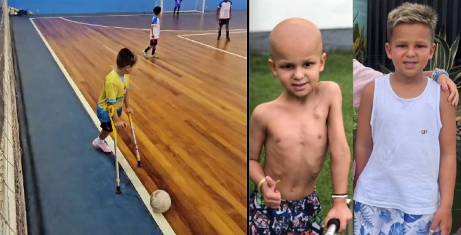 (VÍDEO) Mesmo sem uma perna, o pequeno Guilherme de 7 anos encanta ao participar de jogo de futsal pelo time de Jaguaruna