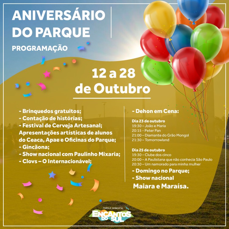 Parque Ambiental Encantos do Sul, em Capivari de Baixo, comemora aniversário com diversas atrações à população