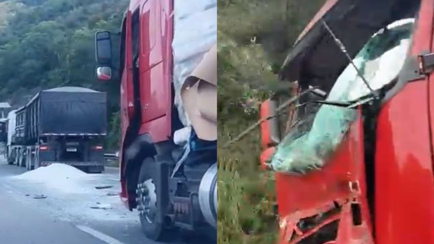 Trânsito lento na BR-101 em Tubarão após colisão entre carretas próximo ao túnel