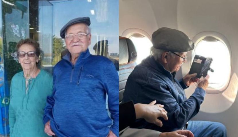(Vídeo) Casal de idosos de SC faz primeira viagem de avião aos 90 e 85 anos para comemorar bodas em Aparecida