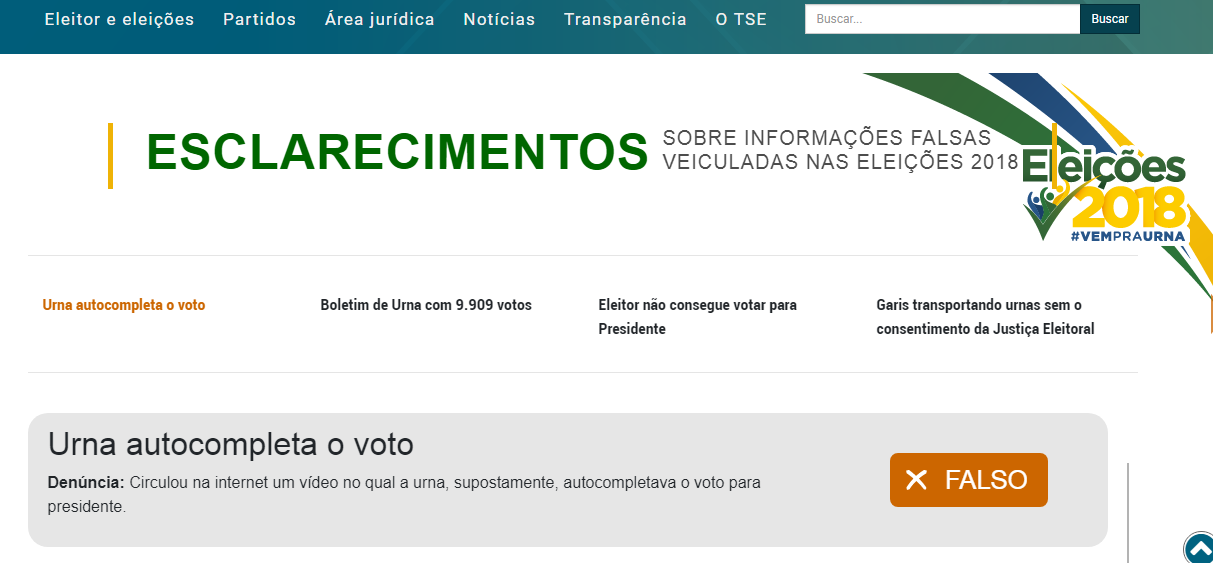TSE lança página para esclarecer eleitores sobre notícias falsas