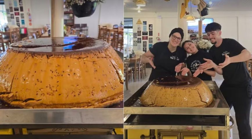 (Vídeo) Em SC: restaurante faz pudim de 54 kg e bolão para celebrar receita especial