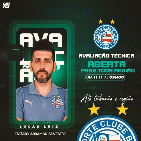 Avaliação técnica do Esporte Clube Bahia será realizada em Tubarão no dia 11 de novembro