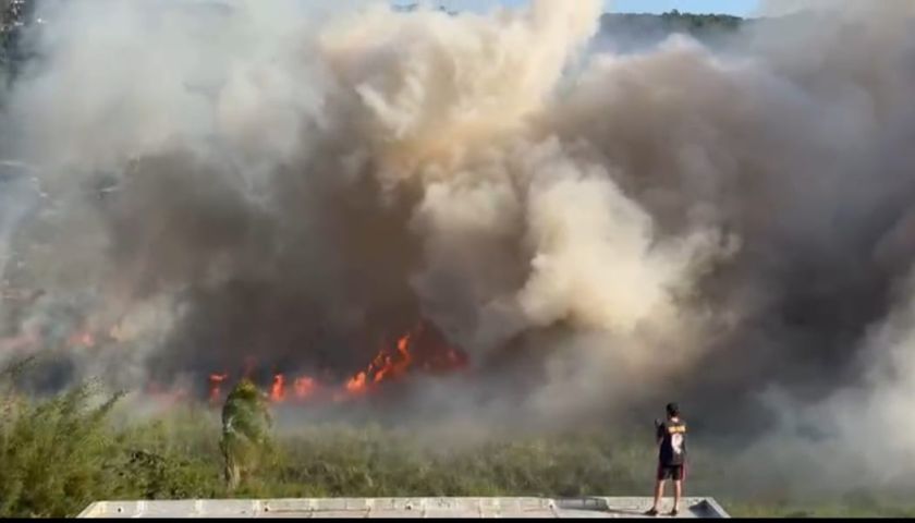 Incêndio em área de banhado mobiliza bombeiros e ameaça residências em Imbituba