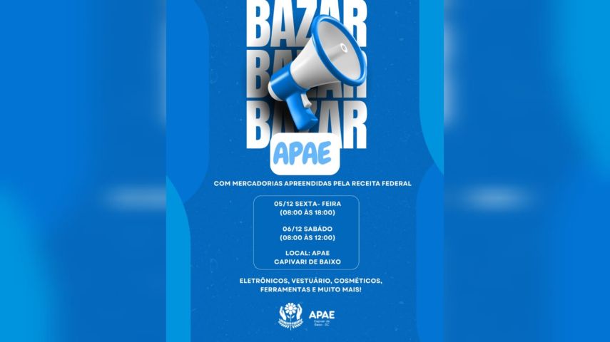 APAE de Capivari de Baixo promove bazar com produtos apreendidos pela Receita Federal
