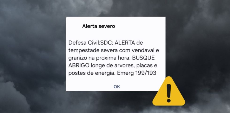 Você recebeu? Defesa Civil emite alerta de temporal severo com vento e granizo na Amurel