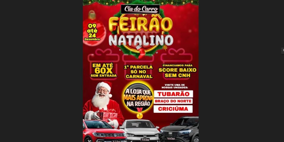 Feirão Natalino reúne mais de 500 veículos e condições especiais de financiamento em Tubarão