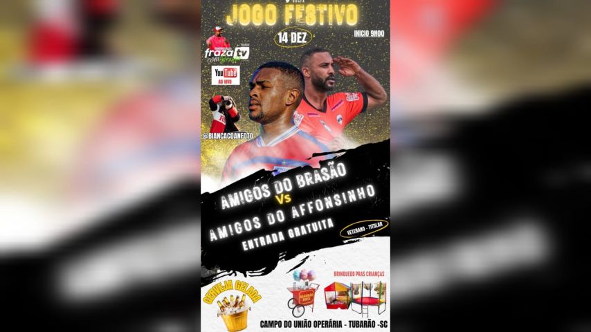 Jogo festivo entre Amigos do Brasão x Amigos do Affonsinho será realizado em Tubarão
