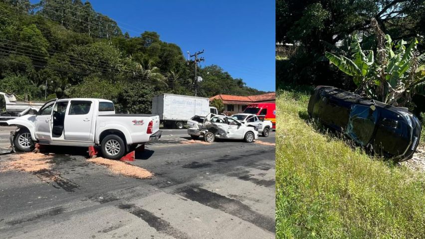 Batida em sequência na SC-370 envolve quatro veículos e deixa idosos feridos em Gravatal
