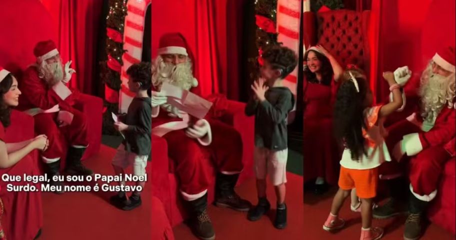 (Vídeo) Em SC: Papai Noel surdo surpreende crianças ao usar libras para se comunicar com crianças