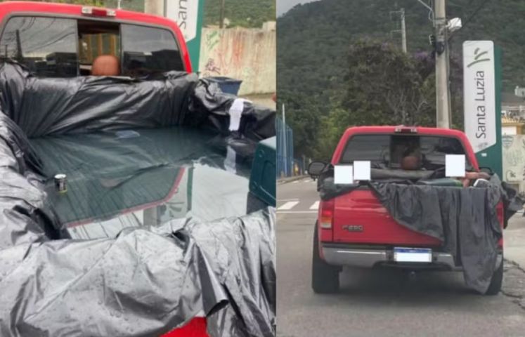 Em SC: carro é flagrado com passageiro em piscina improvisada na caçamba