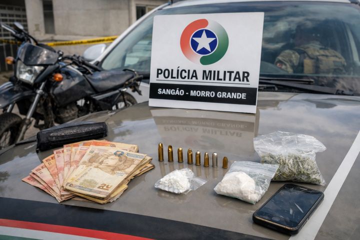 Polícia Militar apreende drogas, munições e veículo adulterado em Sangão após furto de celular