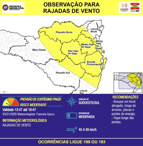 (VÍDEO) Chegada de frente fria intensifica ventos em Santa Catarina