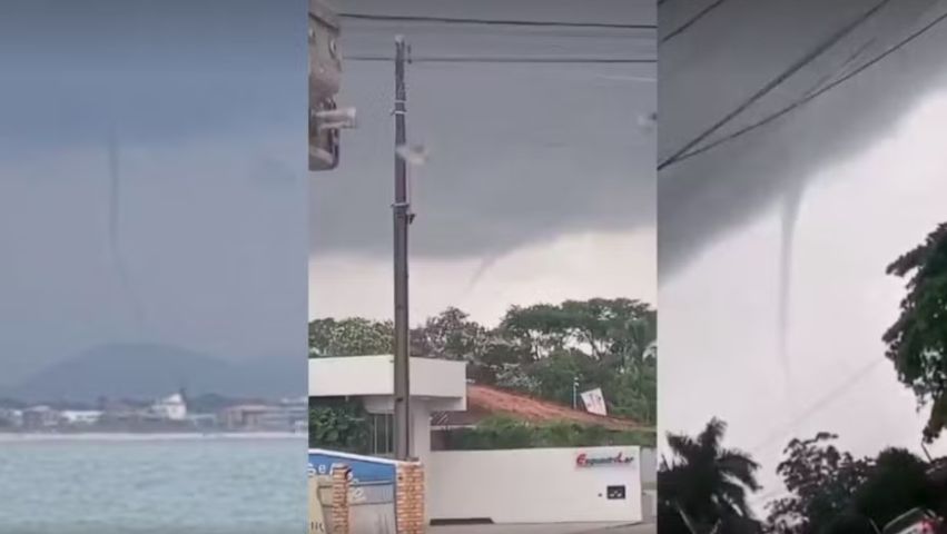 (Vídeo) Em SC: Tromba d'água se forma durante temporal e impressiona moradores e banhistas