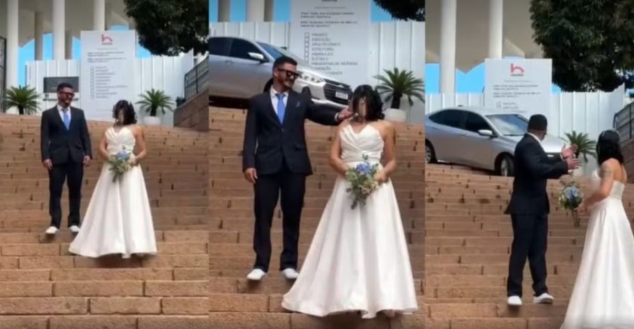 Sessão de fotos de casamento em SC é interrompida após motorista confundir escadas de catedral com rampa