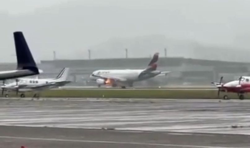 VÍDEO: Turbina de aeronave pega fogo durante decolagem no Aeroporto Internacional de Florianópolis