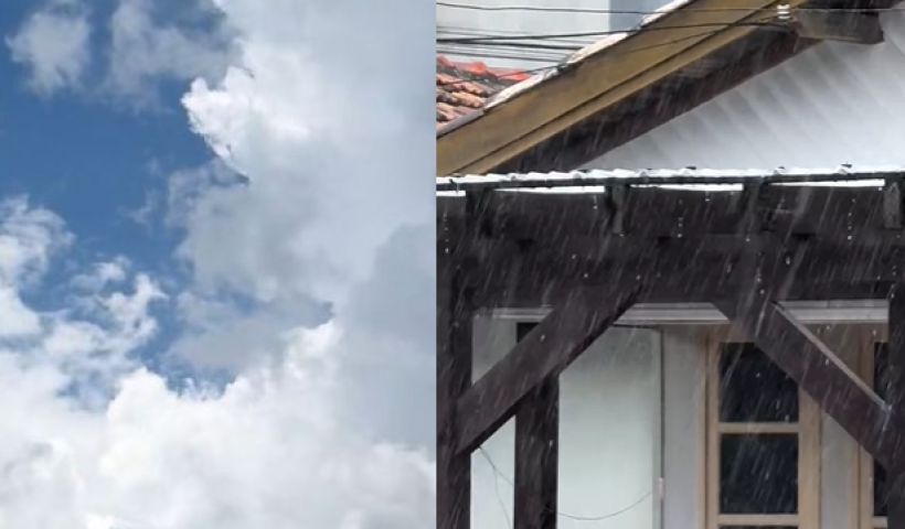 (Vídeo) Em meio ao calorão abafado, chuva chega de repente a Tubarão