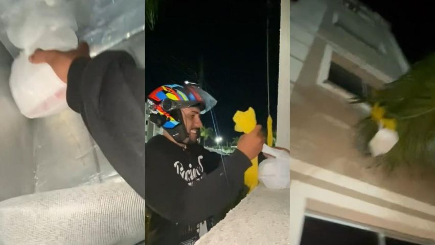 (VÍDEO) Entregador se surpreende ao ver lanche subir por corda até apartamento em João Pessoa