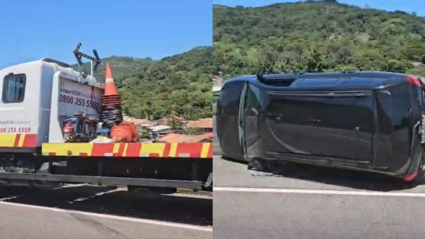 Carro capota na entrada da Ponte Anita Garibaldi nesta quarta (11)