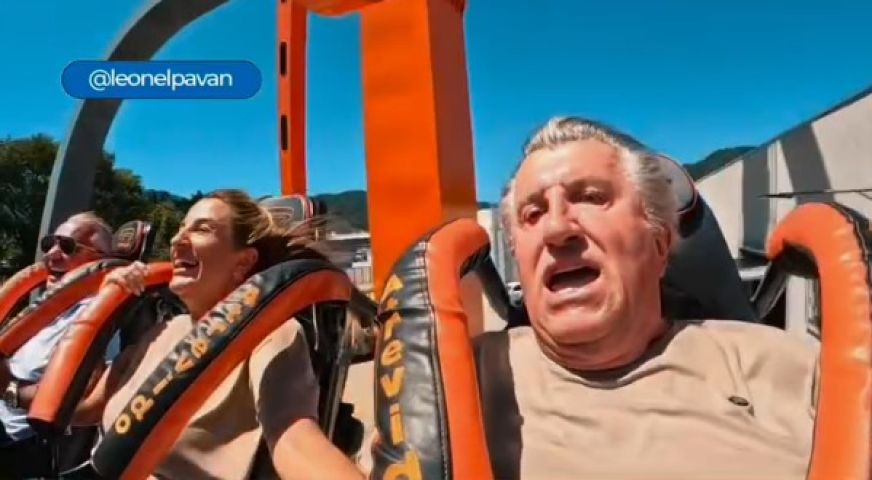 VÍDEO: Prefeito de Camboriú viraliza nas redes sociais com sua reação ao testar um brinquedo radical