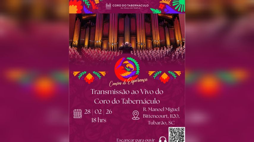 Tubarão recebe transmissão ao vivo de concerto do Coro do Tabernáculo