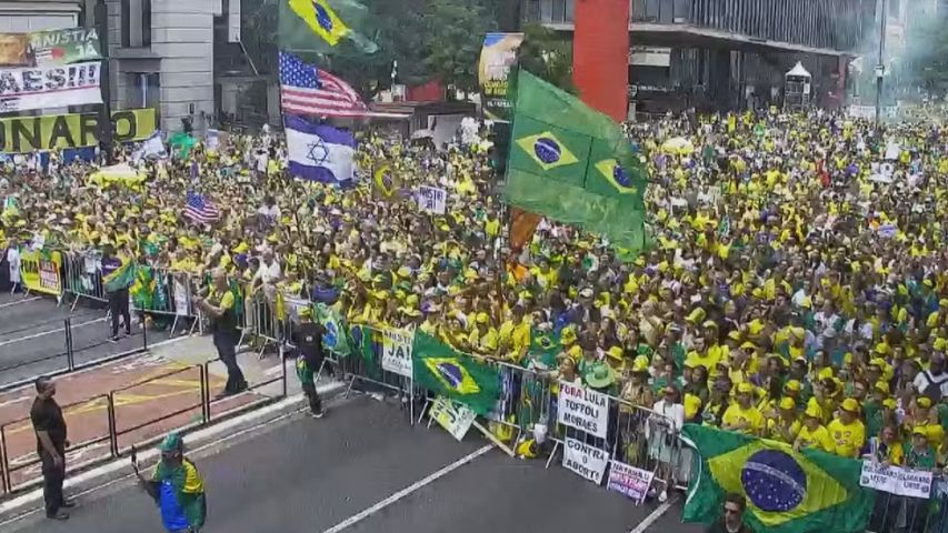 Multidão se reúne na Avenida Paulista para ato contra Lula e STF