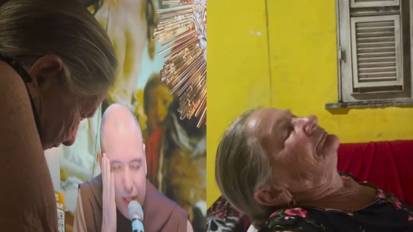 (VÍDEO) Vovó viraliza ao pedir que Frei Gilson adiante horário do terço por causa do sono