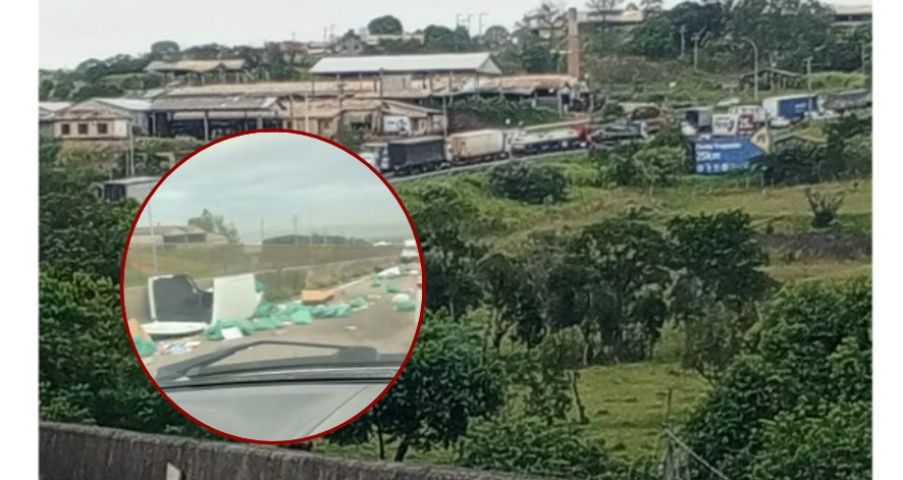(Vídeo) Colisão entre caminhão e carro deixa uma pessoa em estado grave na BR-101 em Sangão