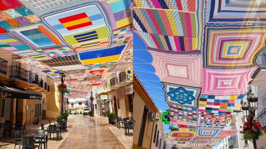 Crochê gigante transforma rua na Espanha e vira solução contra o calor