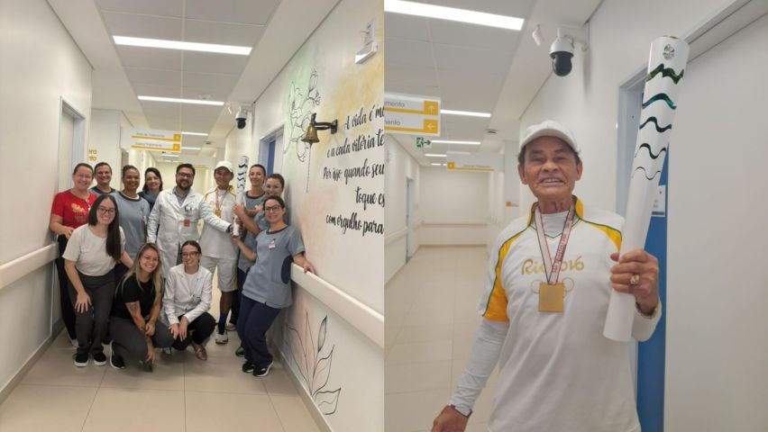 Aos 86 anos, paciente celebra superação contra o câncer com toque do Sino da Vitória no HNSC