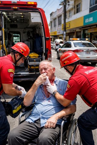 Idoso ferido com golpes de arma branca é socorrido por bombeiros no Centro de Tubarão