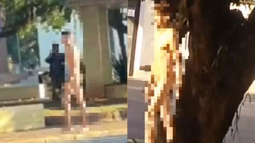 (VÍDEO) Homem em surto causa tumulto ao circular nu no Centro de Braço do Norte